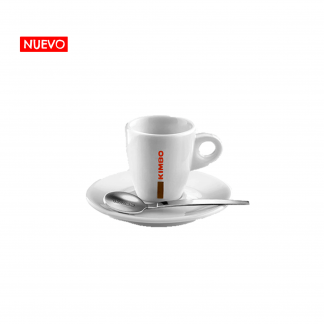 Taza para café espresso más cuchara marca Kimbo importada porcelana blanca, 50 ml