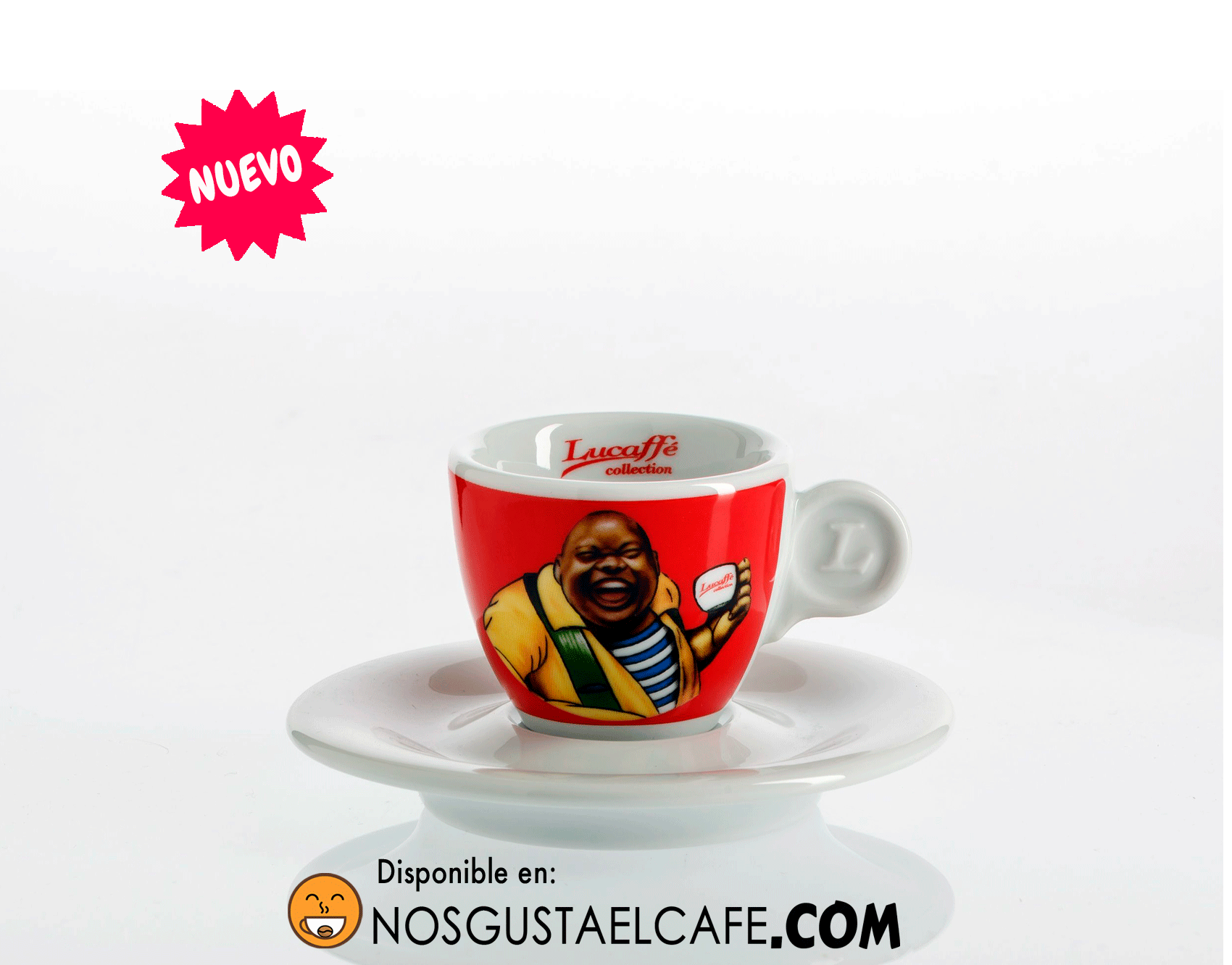 Taza importada de café tamaño espresso, marca Lucaffè porcelana blanca y roja, 60 ml