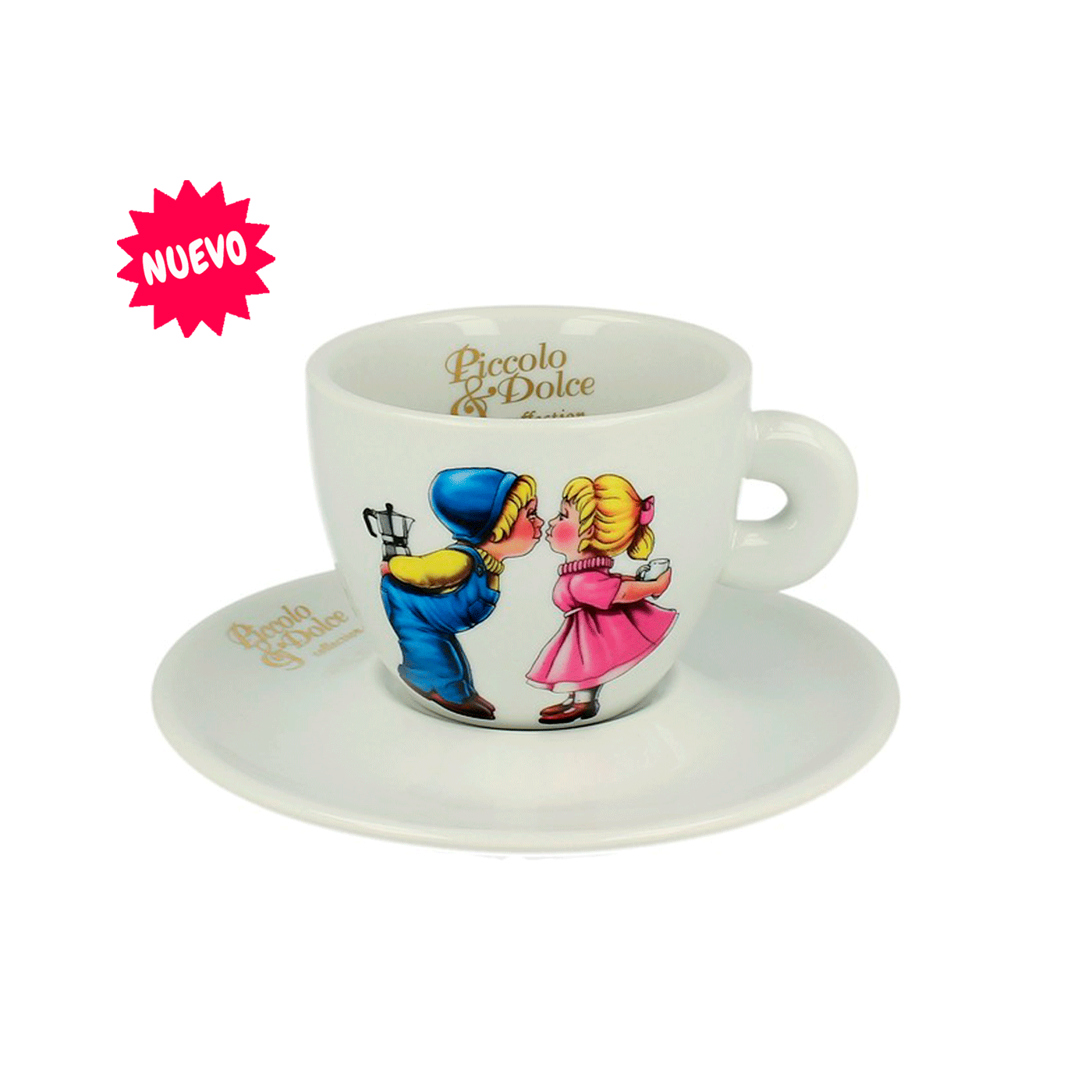 Taza Lucaffè Edición Piccolo e Dolce porcelana italiana blanca, tamaño cappuccino