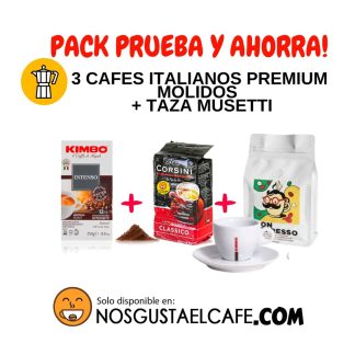 Pack 3 Cafés Italianos Molidos Para Moka + Taza Kimbo