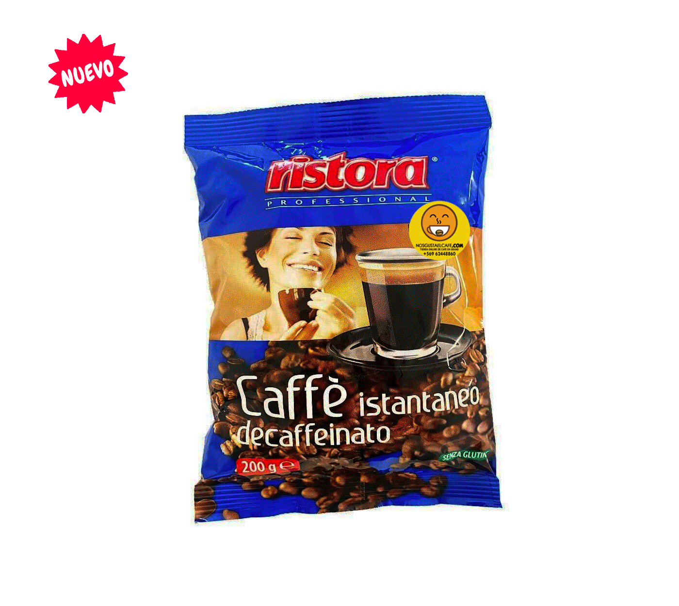 Café Italiano Descafeinado Instantáneo soluble Ristora, bolsa de 200 grs