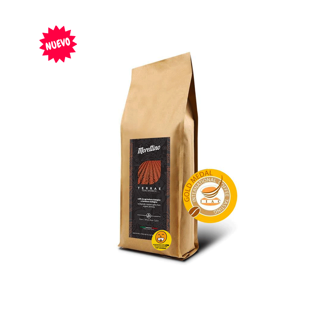Café italiano Biológico Morettino Terrae 100% Arabica de agricultura ecológica y tueste lento - 500 grs. en grano