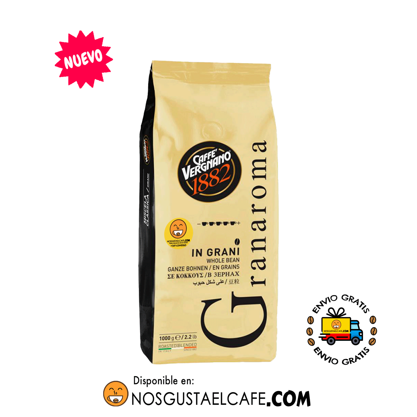 Café italiano Vergnano Granaroma grano entero, 1 Kilo